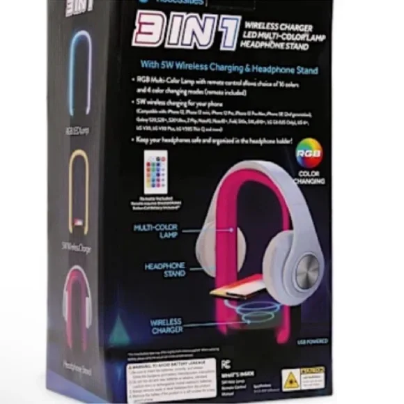 NIB-3-In-1 Color-Changing LED Halo Lamp With Wireless Charger & Headphon… - Picture 5 of 8